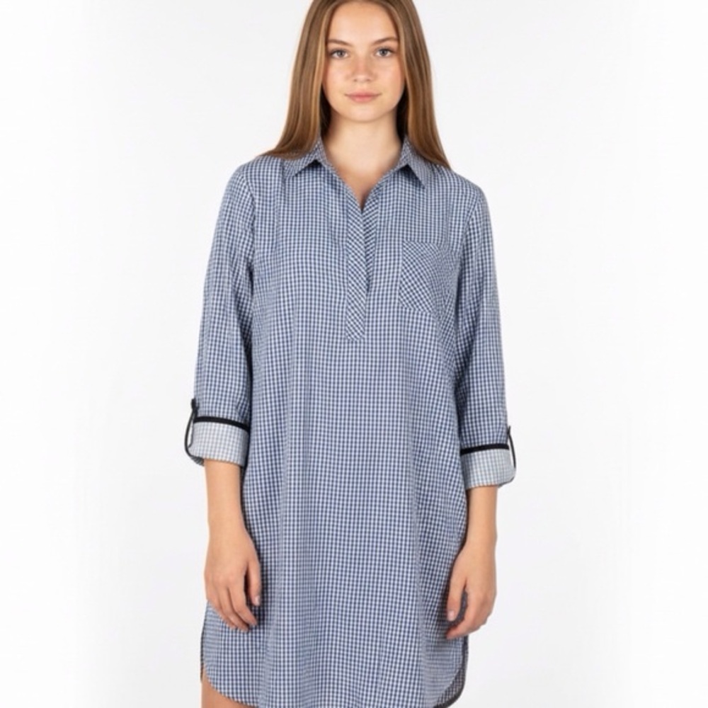 VINEYARD VINES blue & white Gingham style shirt dress with chest pocket Size 8